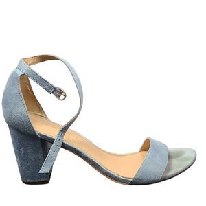 Suede Ankle-Strap Block Heel Sandal - Light Blue